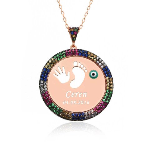 Renkli Taş İsimli İlk Adım Gümüş Kolye