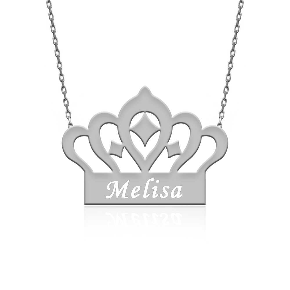 İsimli Kraliçe Tacı Gümüş Kolye