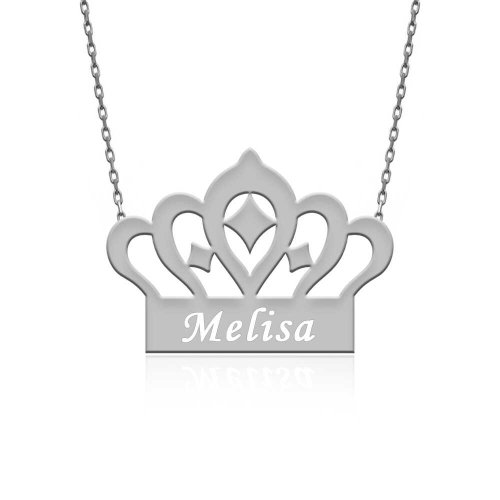 İsimli Kraliçe Tacı Gümüş Kolye