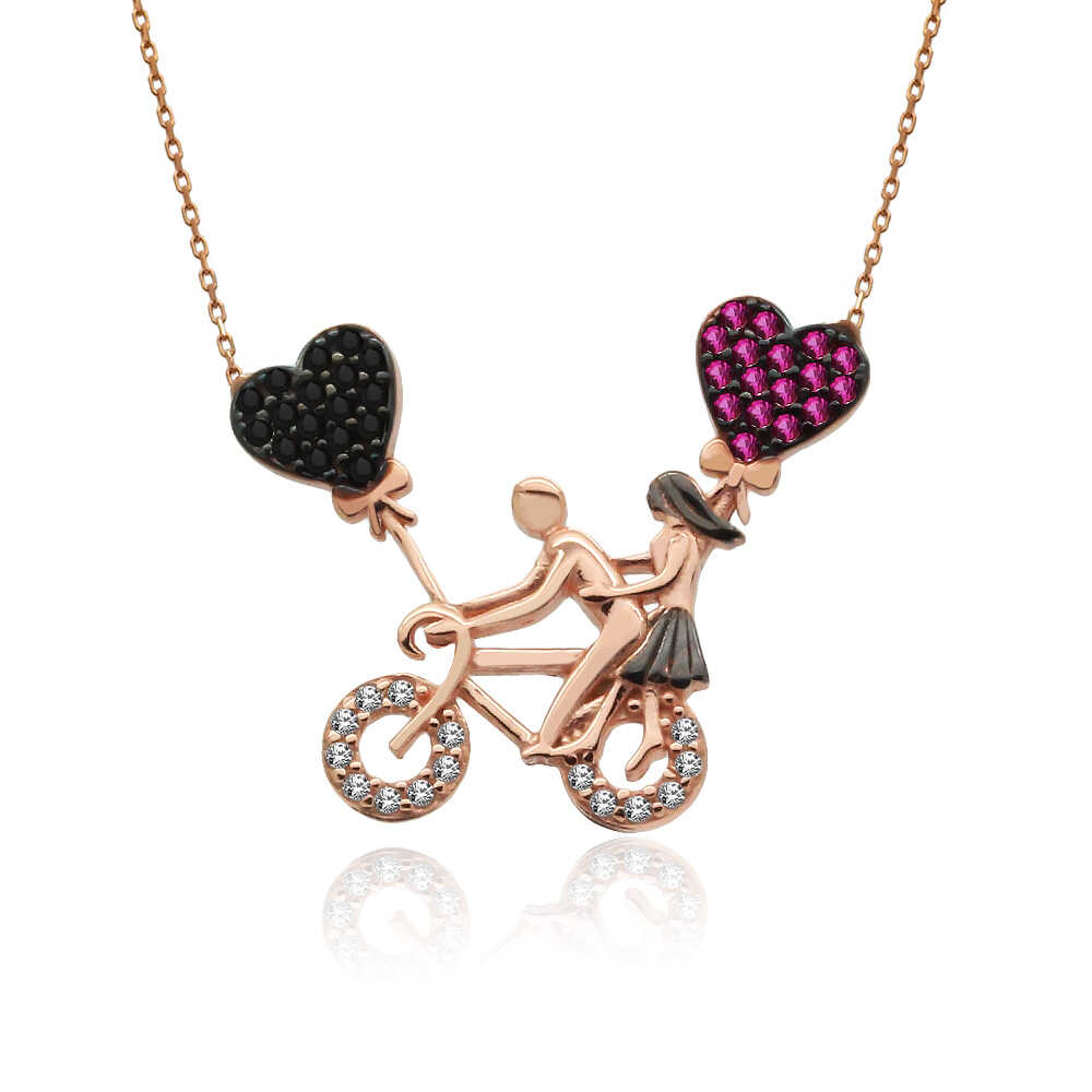 Bisikletli Aşıklar Gümüş Kolye