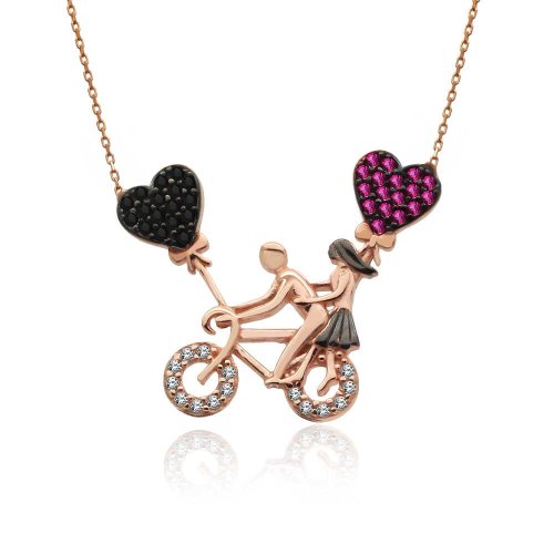 Bisikletli Aşıklar Gümüş Kolye