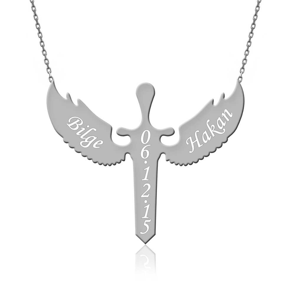 İsimli Mikail Barış Meleği Beyaz Gümüş Kolye