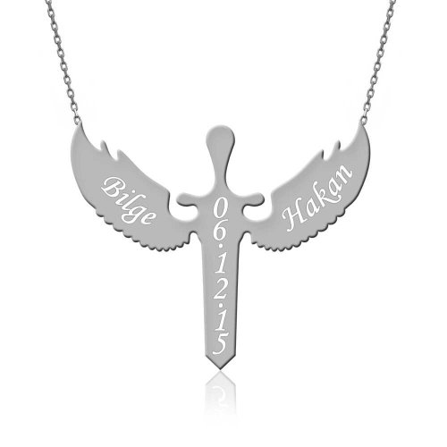 İsimli Mikail Barış Meleği Beyaz Gümüş Kolye