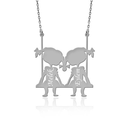 İsimli Salıncakta Kızlar Beyaz Gümüş Kolye