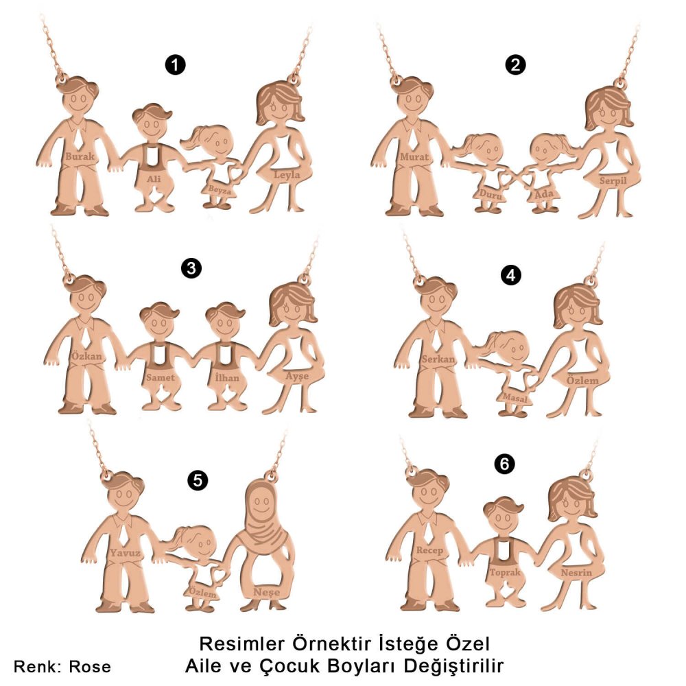 İsimli Gümüş Aile Kolyesi