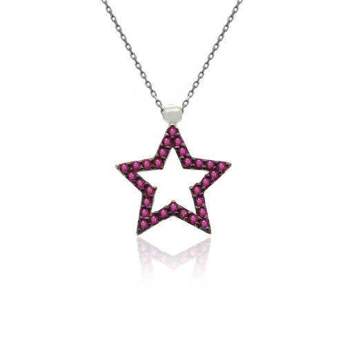 Fuşya Yıldız Gümüş Kolye