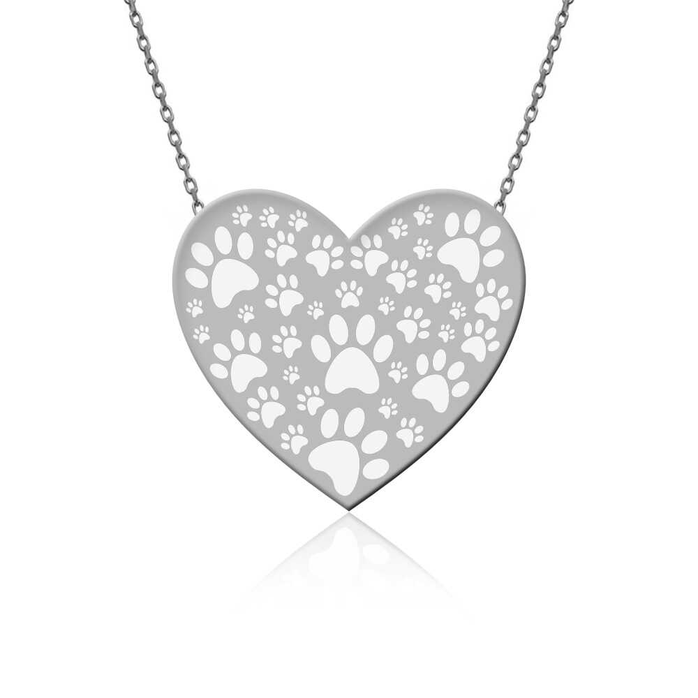 Sade Hayvan Sevgisi Kalp Beyaz Gümüş Kolye