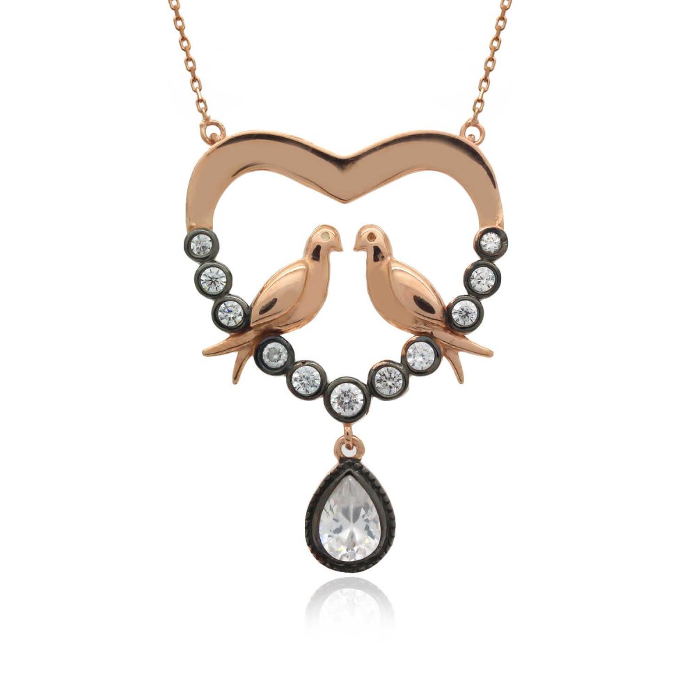 Elmas Montür Kuşlar Gümüş Kolye