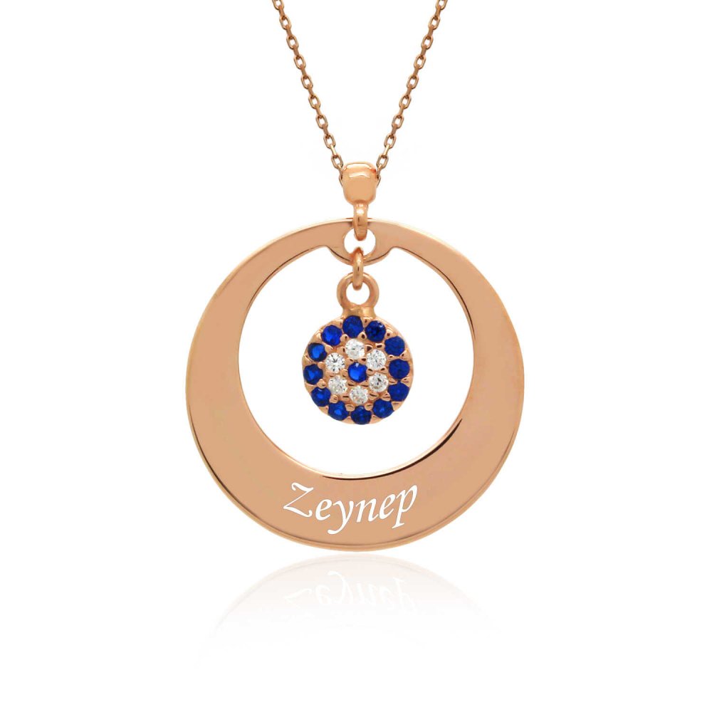 İsimli Sallanan Nazarlı Gümüş Kolye