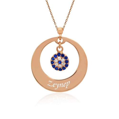 İsimli Sallanan Nazarlı Gümüş Kolye