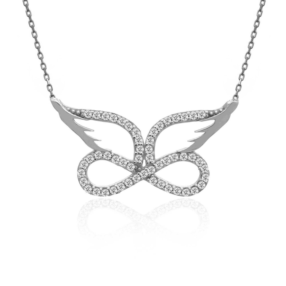 Beyaz Sonsuzluk Melek Kanadı Gümüş Kolye