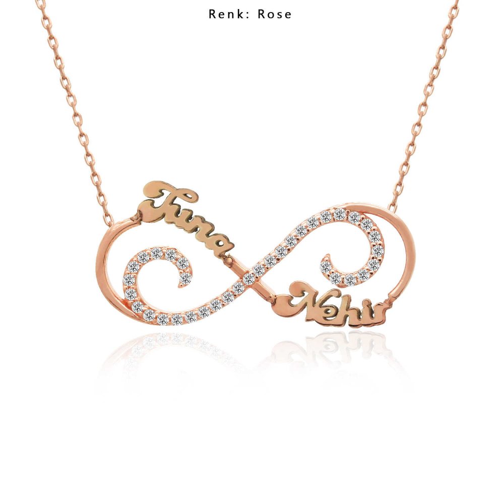 İsimli Taşlı Sonsuzluk Gümüş Kolye