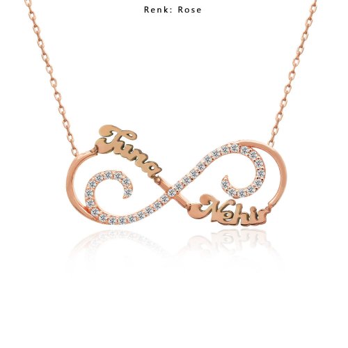 İsimli Taşlı Sonsuzluk Gümüş Kolye
