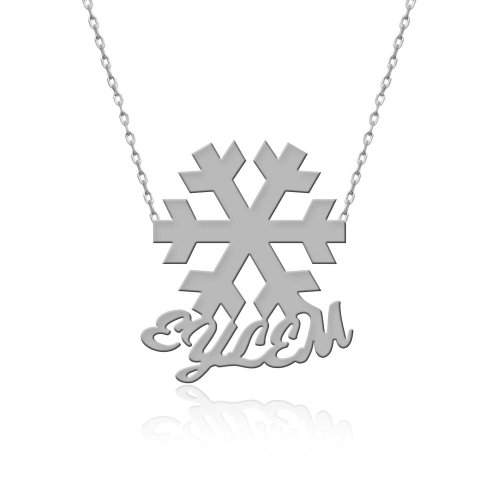 İsimli Gümüş Sade Kar Tanesi Kolye