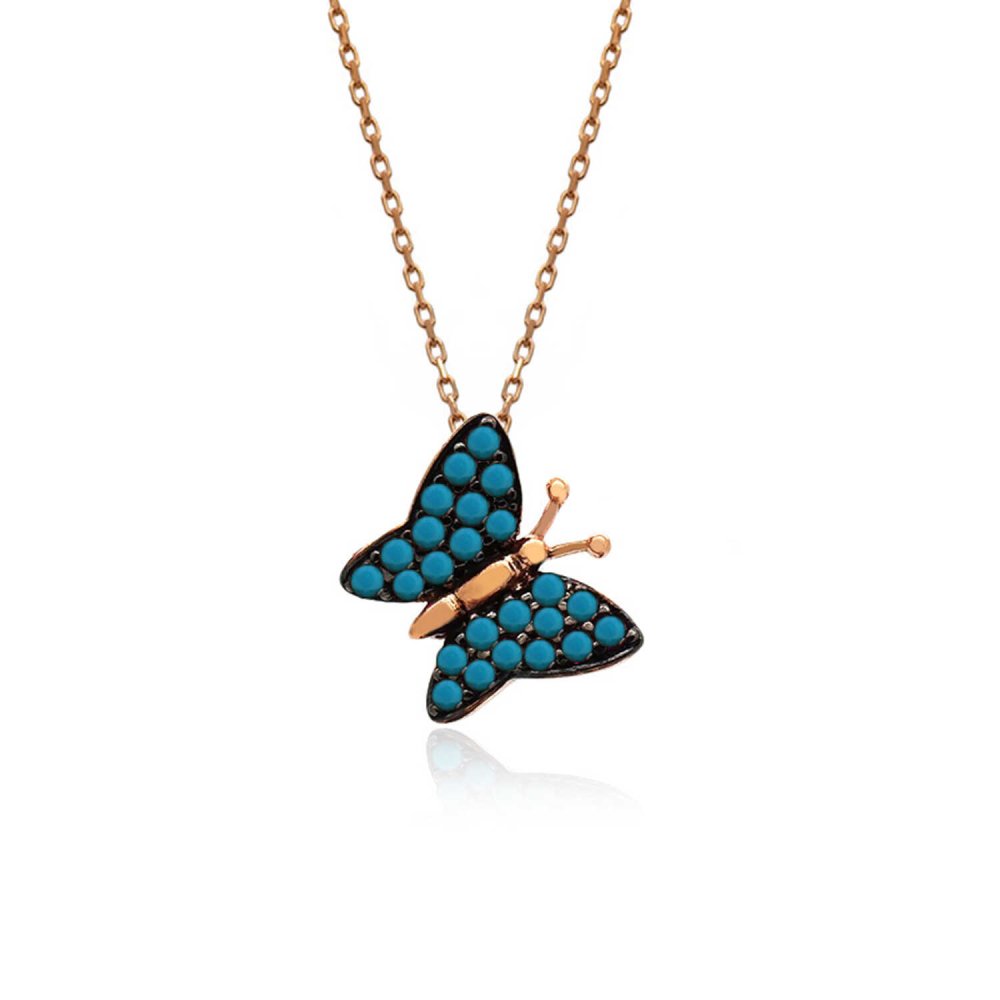 Turkuaz Taş Kelebek Gümüş Kolye