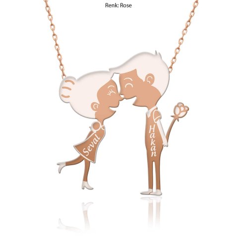 İsimli Neşeli Sevgililer Gümüş Kolye