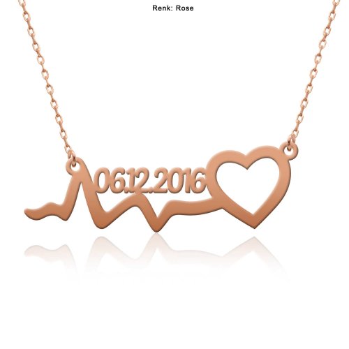 Tarihli Kalp Ritmi Gümüş Kolye