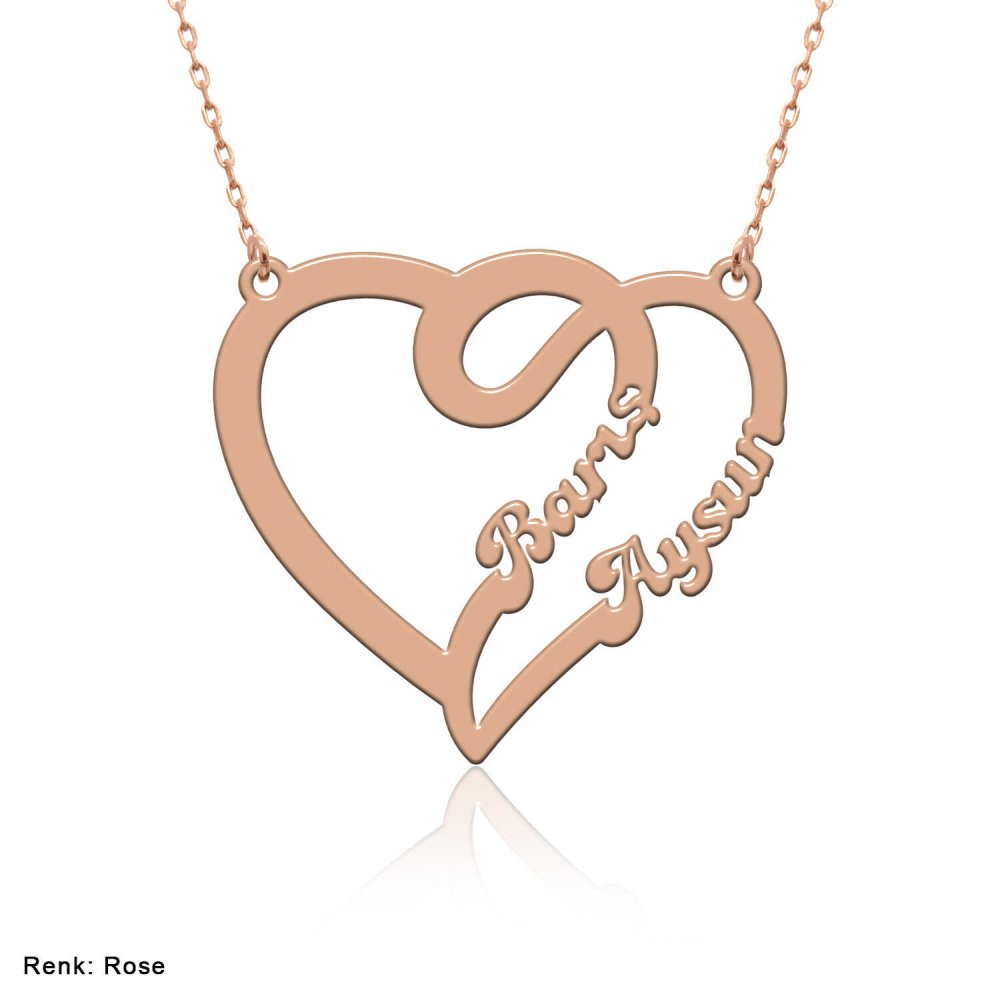 Çift Kalp İsimli Gümüş Kolye