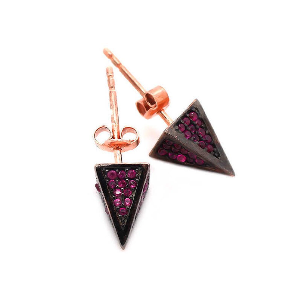 Üçgen Piramit Çivili Gümüş Küpe