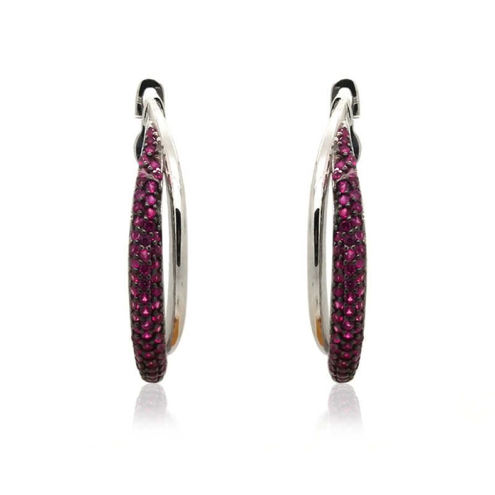 Ruby Taşlı İkili Gümüş Küpe