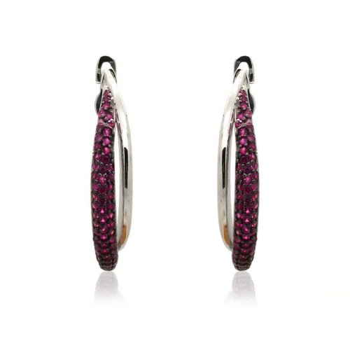 Ruby Taşlı İkili Gümüş Küpe