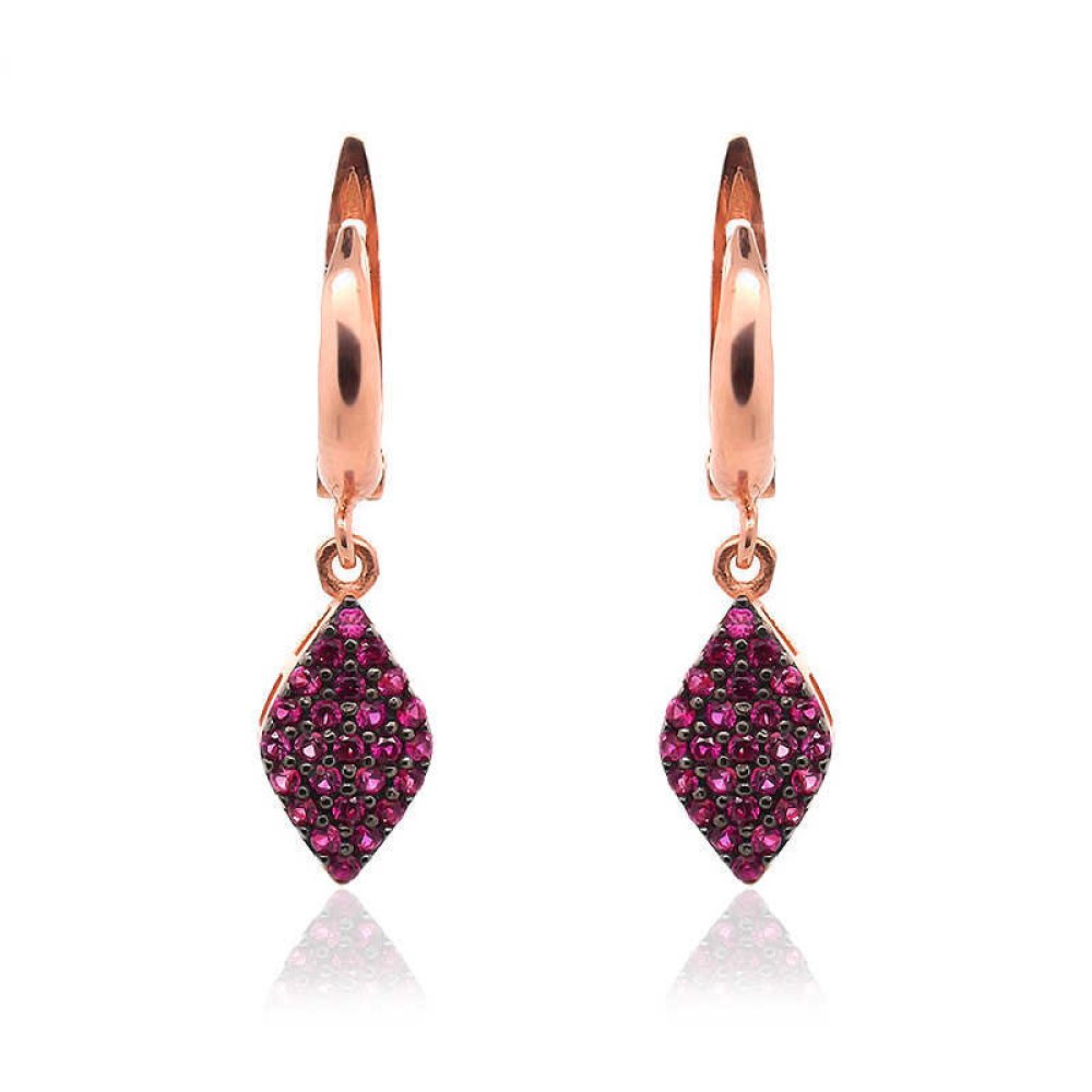 Renkli Taş Badem Gümüş Küpe