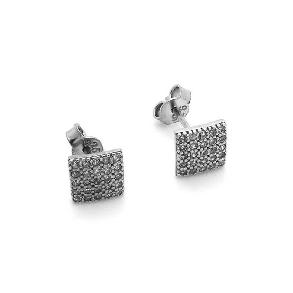 Taşlı Kare Gümüş Küpe