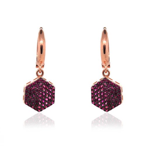 Renkli Taş Altıgen Gümüş Küpe