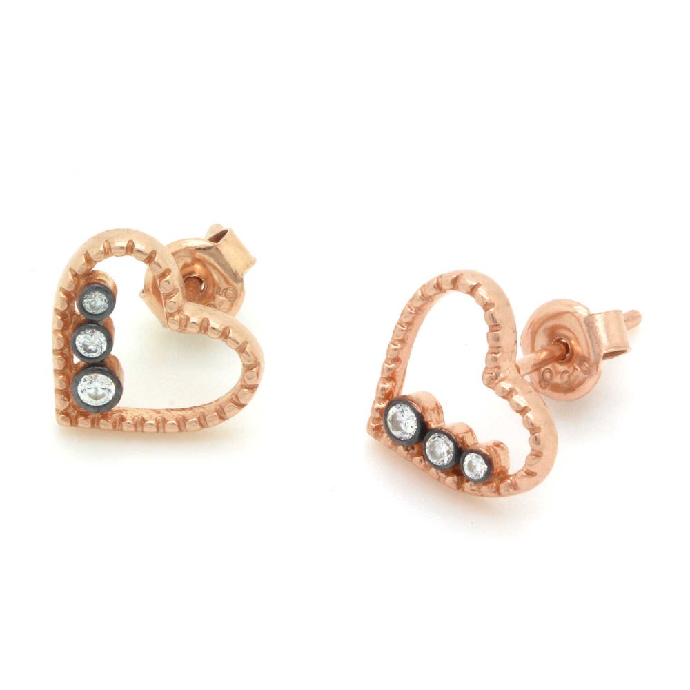 Üç Taşlı Kalp Gümüş Küpe