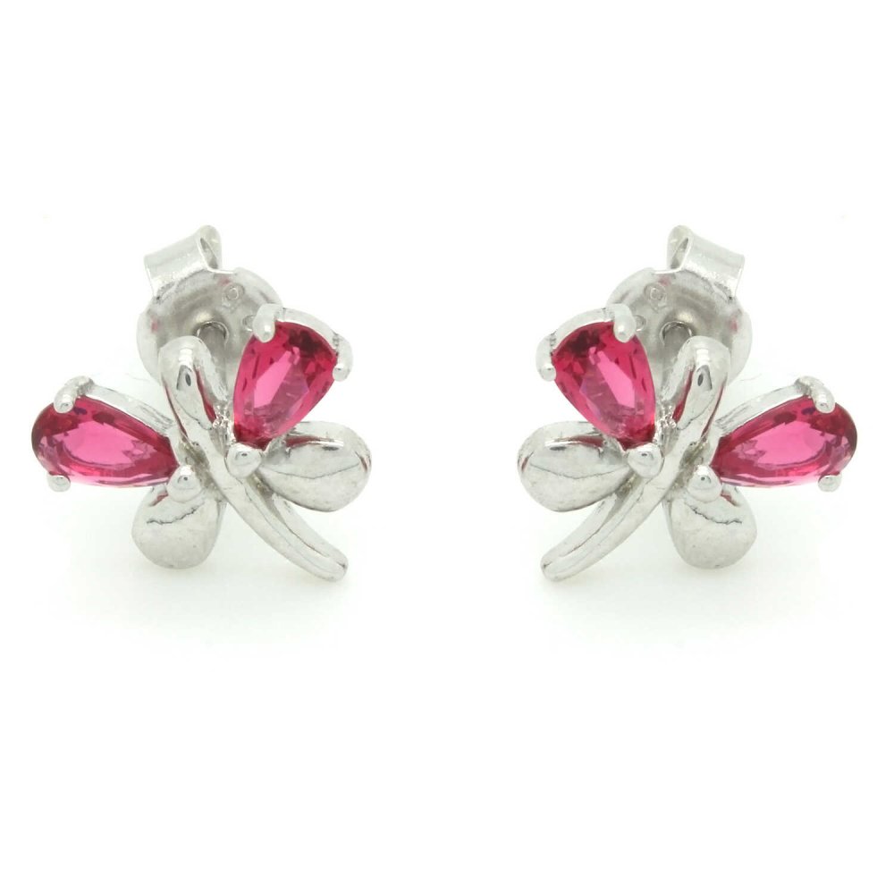 Fuşya Damla Taşlı Yusufçuk Gümüş Küpe