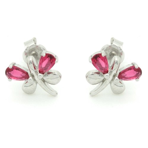 Fuşya Damla Taşlı Yusufçuk Gümüş Küpe