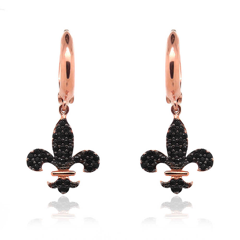 Siyah Taşlı Sembol Gümüş Küpe