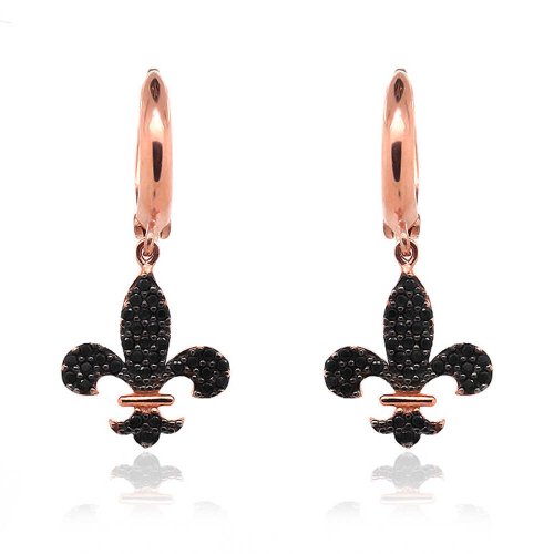 Siyah Taşlı Sembol Gümüş Küpe