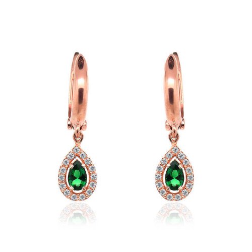 Zümrüt Taşlı Damla Gümüş Küpe