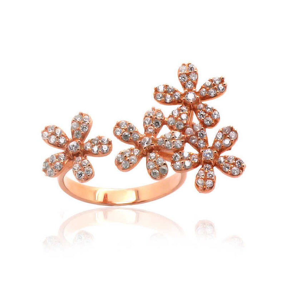 Dörtlü Çiçek Gümüş Yüzük