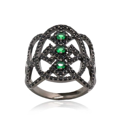 Zümrüt Taşlı Tasarım Gümüş Yüzük