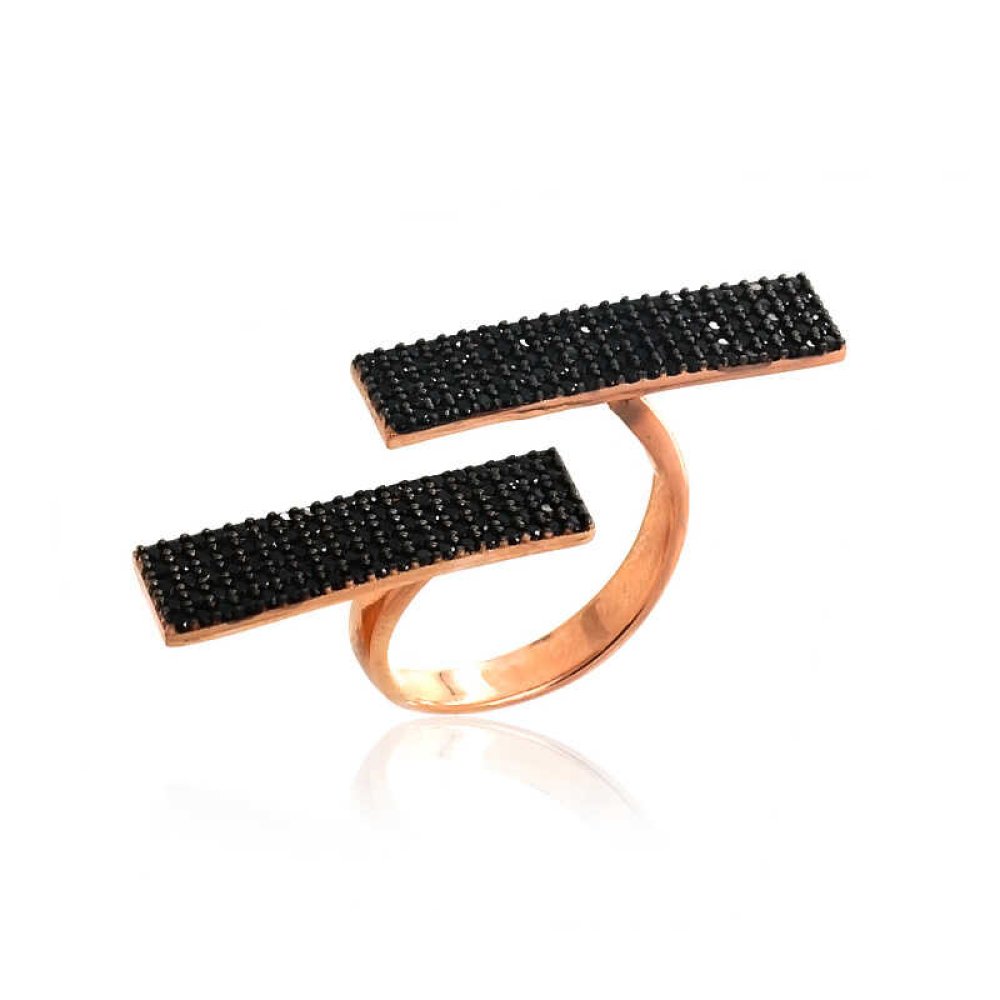 İkili Pave Plaka Gümüş Yüzük