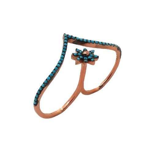 Çift Parmak Çiçek Gümüş Yüzük