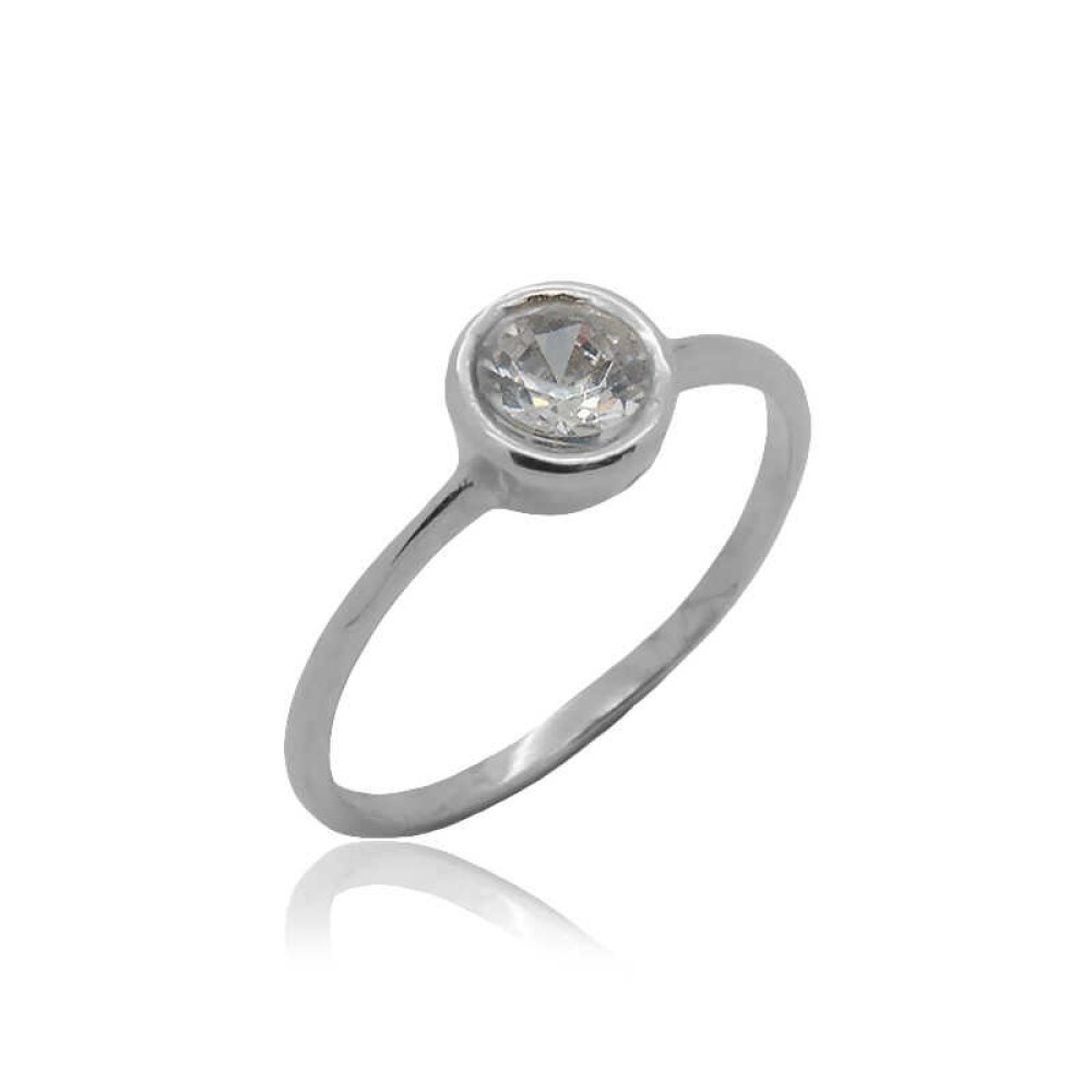 Yuvarlak Tek Taş Parmak Ucu Gümüş Yüzük