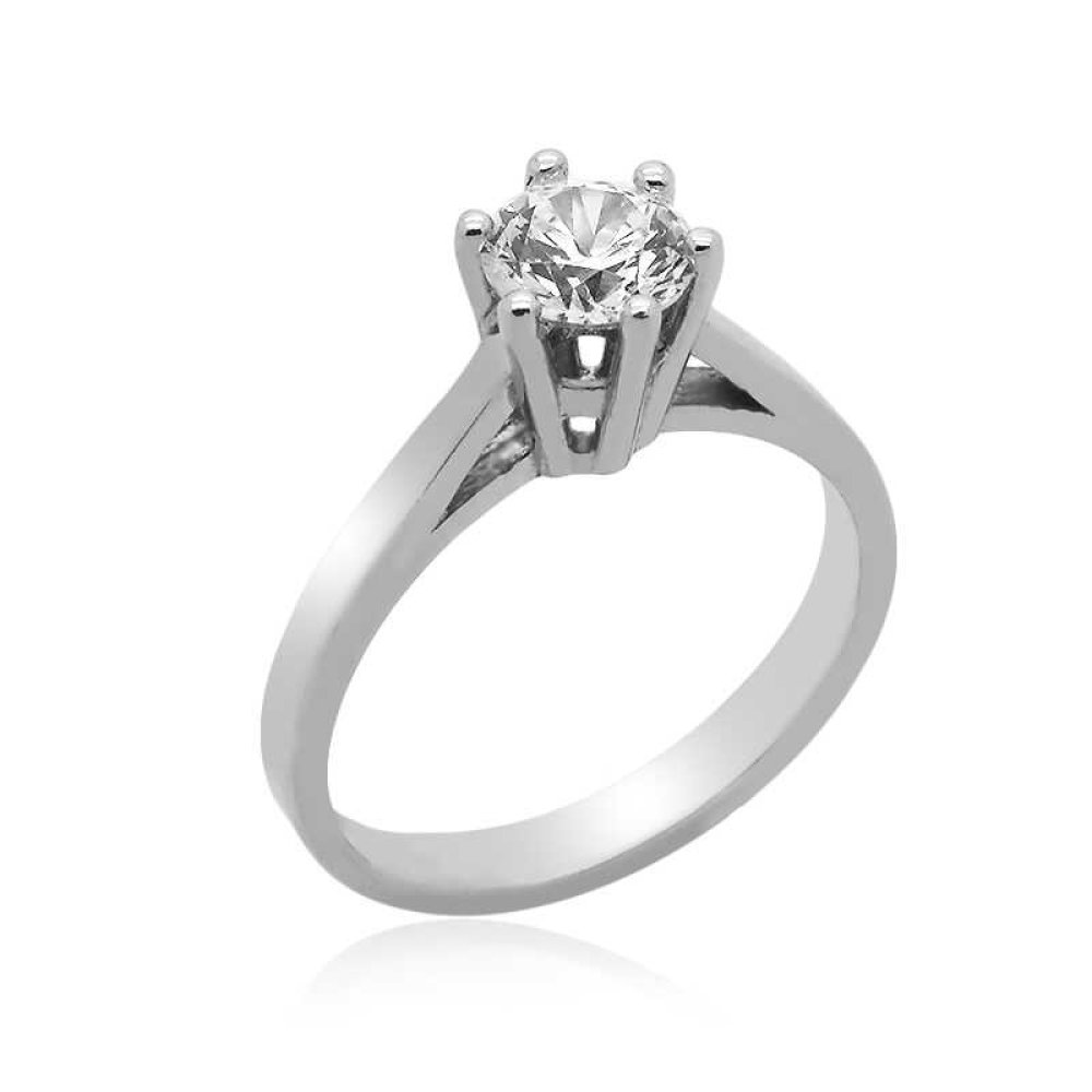 Sevgiliye Hediye Tek Taş 6.00 mm Gümüş Yüzük