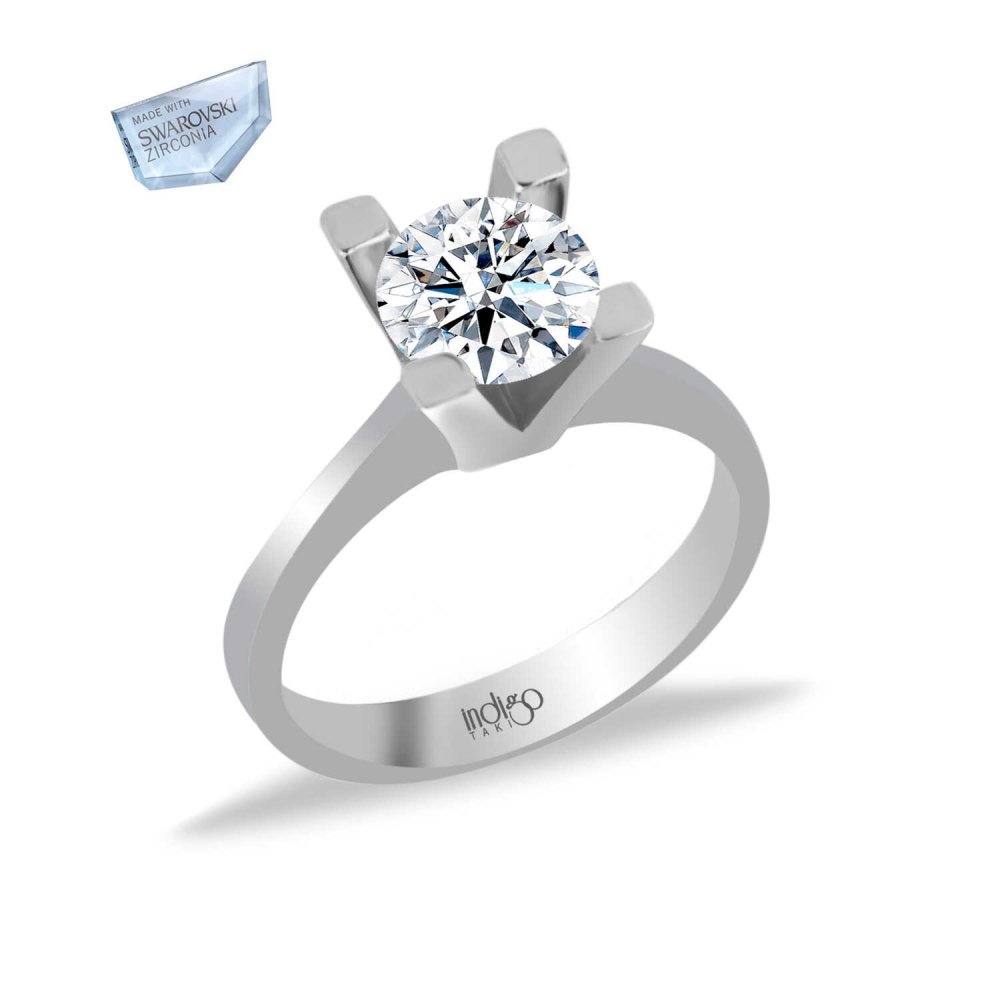 Swarovski 1.3 Karat V Montür Tek Taş Gümüş Yüzük