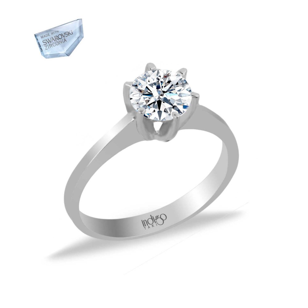 Swarovski İnce Prenses Tek Taş Gümüş Yüzük