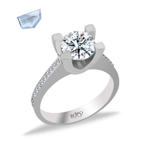 Swarovski 1.3 Karat Kare Montür Tek Taş Gümüş Yüzük