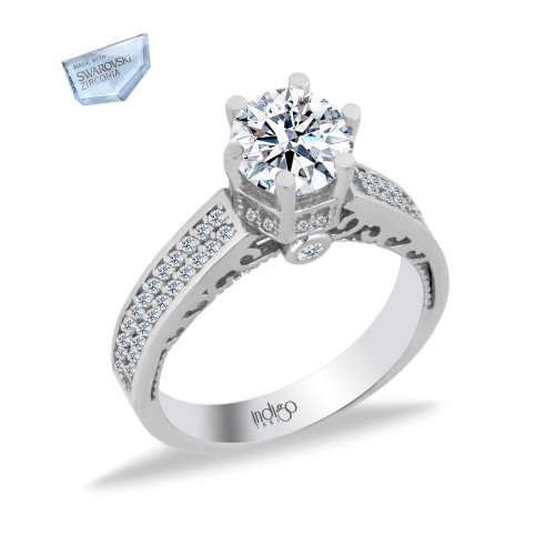 Swarovski 1.3 Karat Kafes Montür Tek Taş Gümüş Yüzük