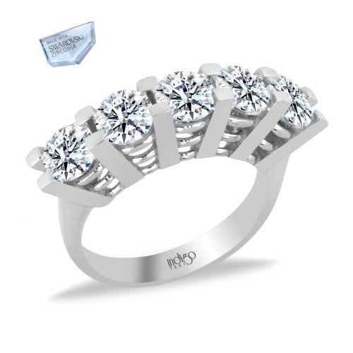 Swarovski 5 mm Klasik Beştaş Gümüş Yüzük