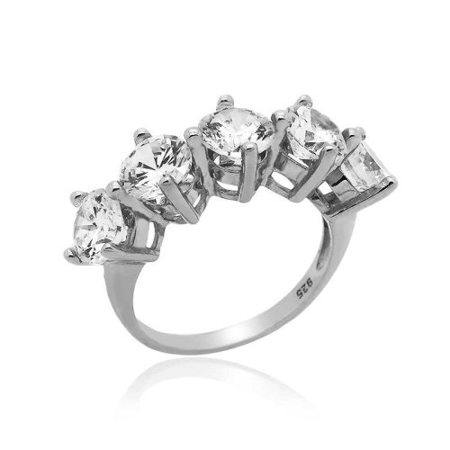 Büyük Beş Taş 5.75 mm Gümüş Yüzük